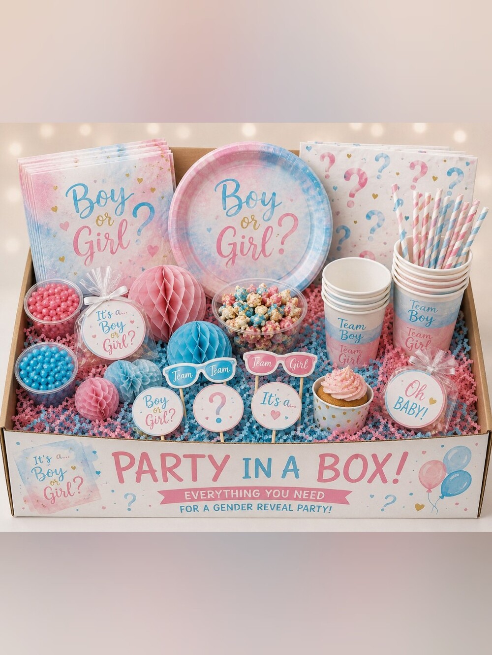 Gender Reveal Party In A Box! Purchase On www.sapphirebrandscollection.com